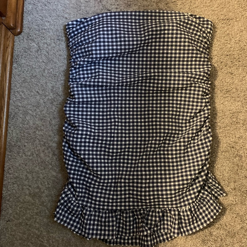 Ruched bandeau swim dress in puckered gingham 18